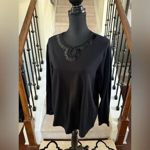 Women's Long Sleeve Top with Sequin Embellishments